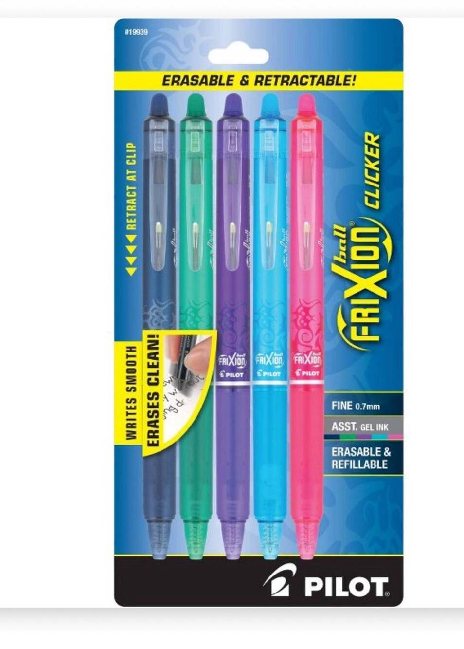 Pilot Ball Frixion Clicker Erasable Retractable Pens 5 Pack Assorted Fine 0.7mm